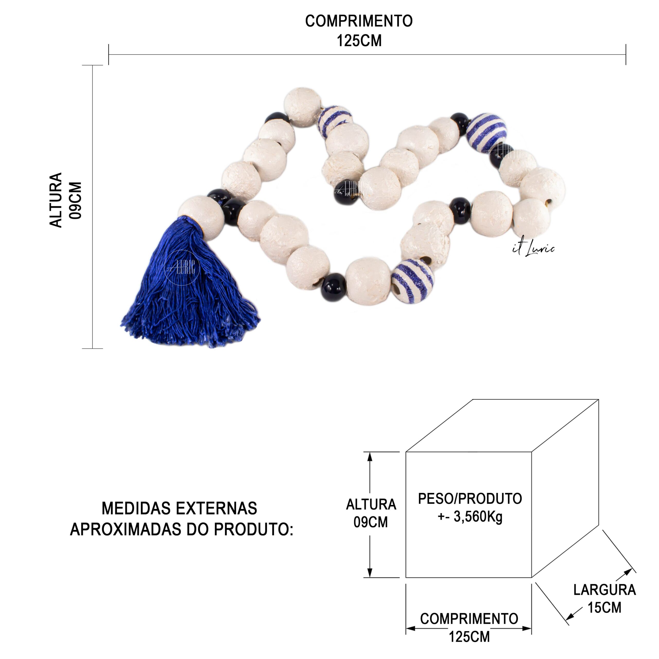COLAR DECORATIVO DE MESA EM FAIANÇA ROYAL BLUE - MEDIDAS