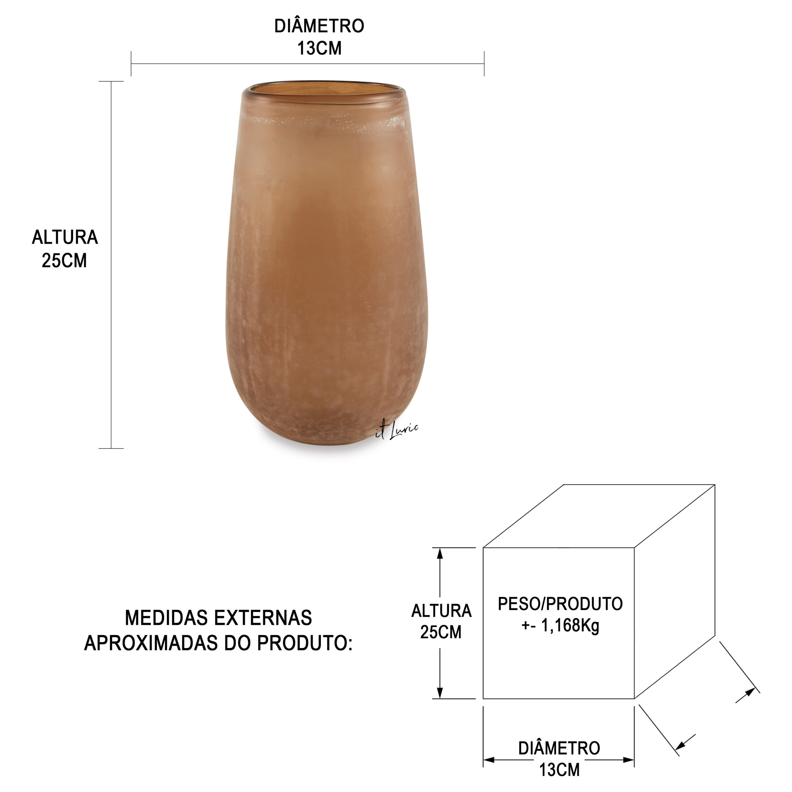 VASO DE VIDRO FLOS ÂMBAR - MEDIDAS