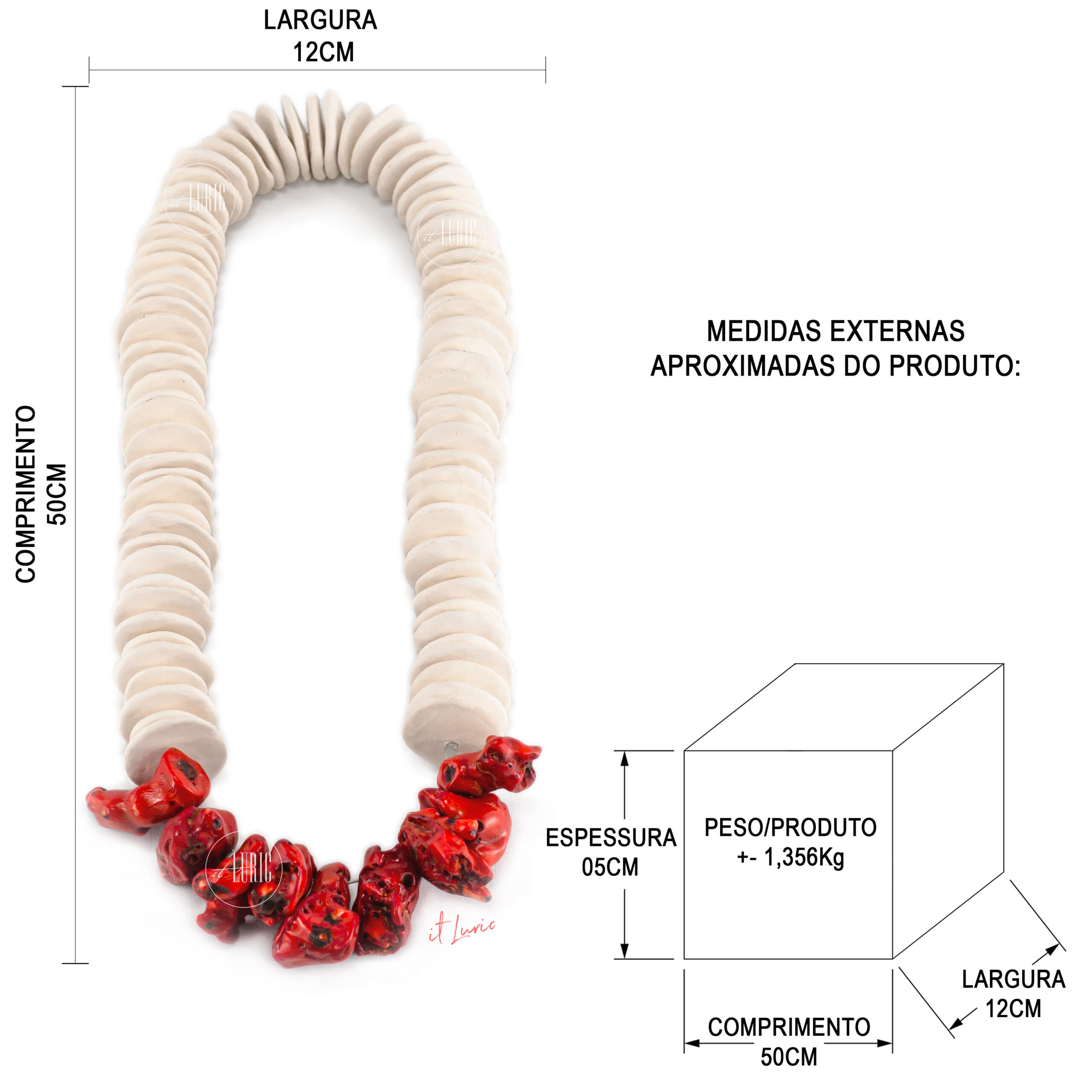 COLAR DE CORAL VERMELHO E CERÂMICA-G - MEDIDAS