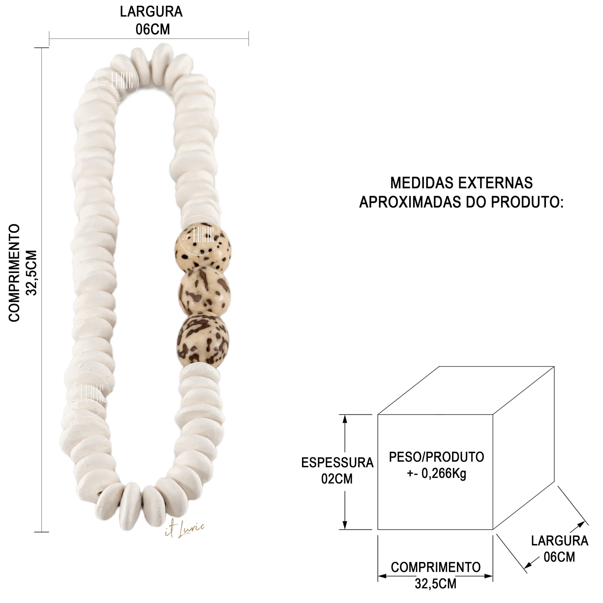 COLAR DECORATIVO SEMENTES DE BURITI - MEDIDAS