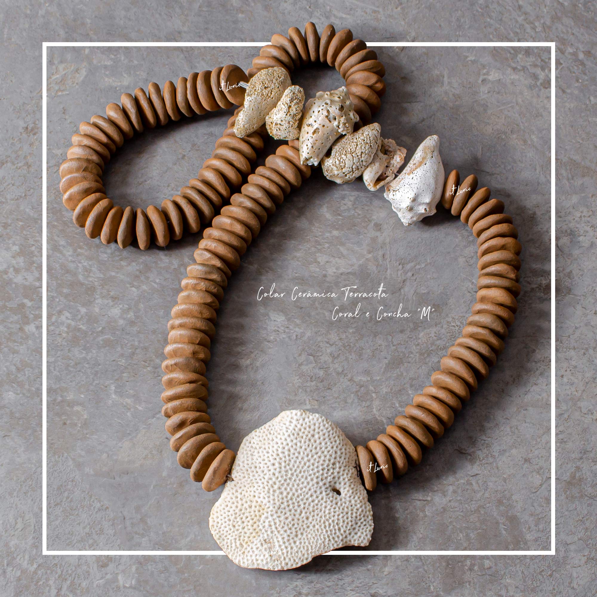 Colar Cerâmica Terracota Coral e Concha -M 1 COLAR CERÂMICA TERRACOTA CORAL E CONCHA-M (1)