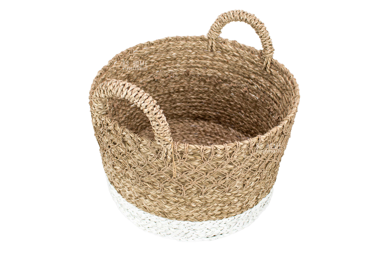 Cesta de Taboa Bicolor com Detalhe Trançado-01
